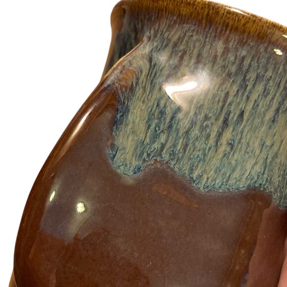 Hand Thrown Clay Blue Tan Brown Glazed Hand Warmer Tea Cup Coffee Mug Fall - Picture 13 of 15